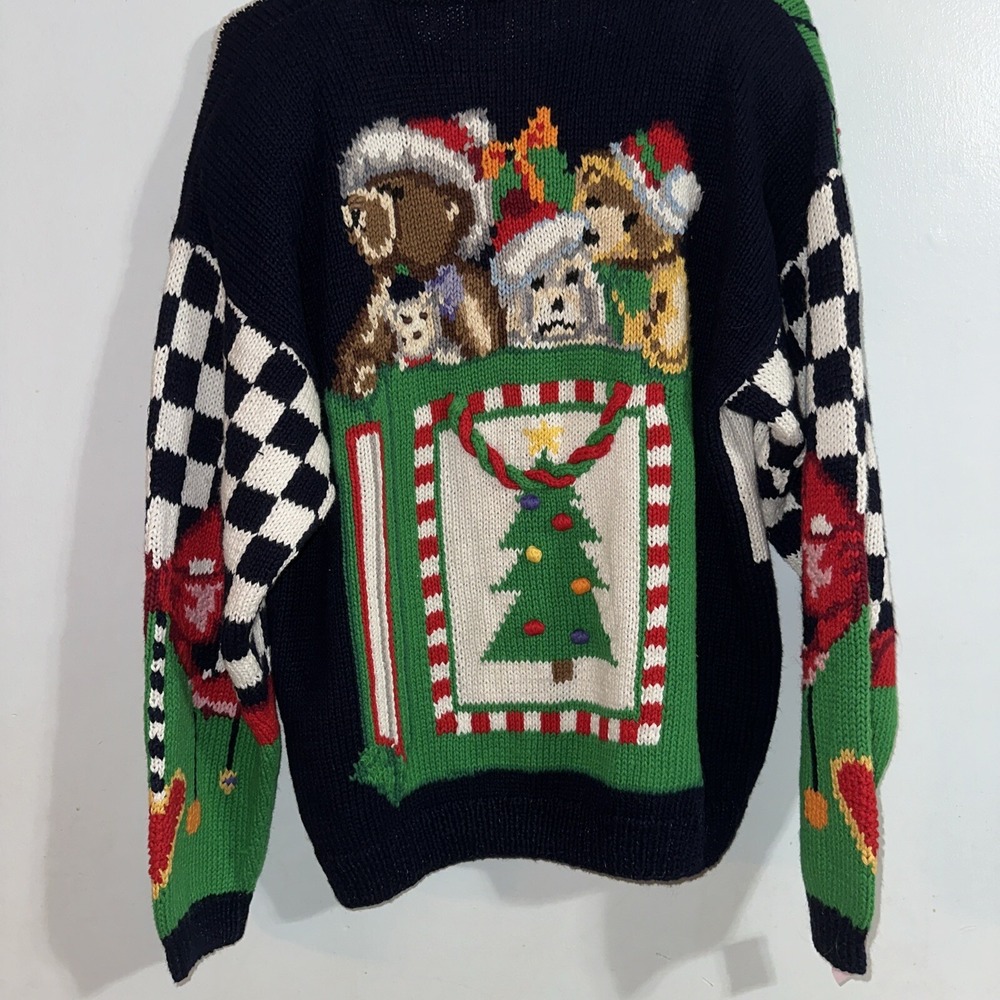 NWT the Eagle's Eye vintage Christmas Knit Sweater Women L noel cat floral 1991 - Picture 10 of 12